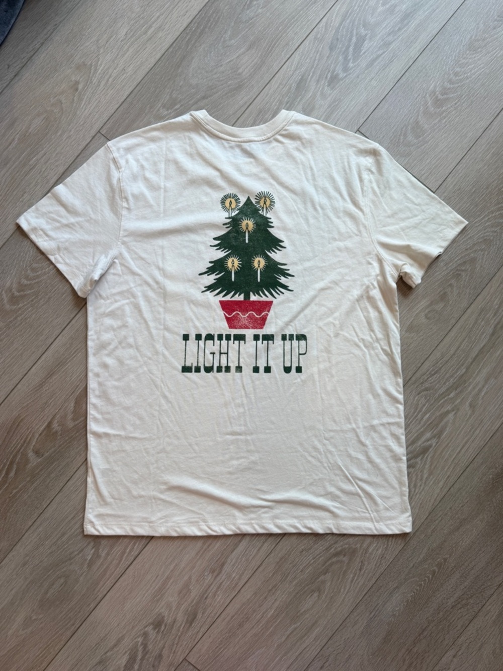 Men's Large Goodfellow & Co "Light It Up" Christmas Tree Graphic T-Shirt Ivory L